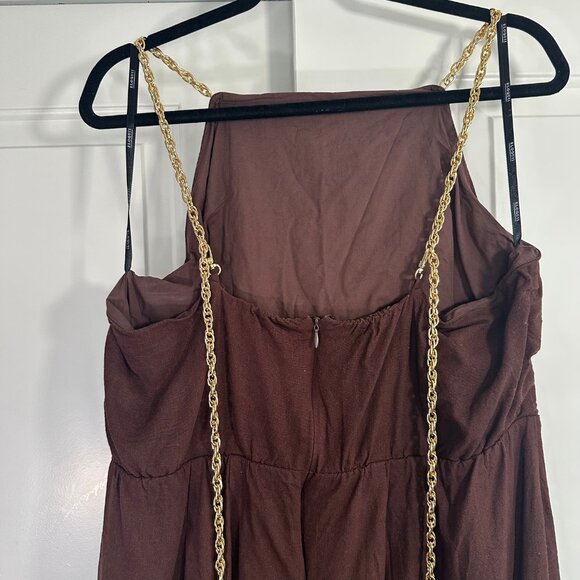 Chocolate Brown Chain Detail Halter Midi Eloquii Dress 16 - Picture 9 of 14
